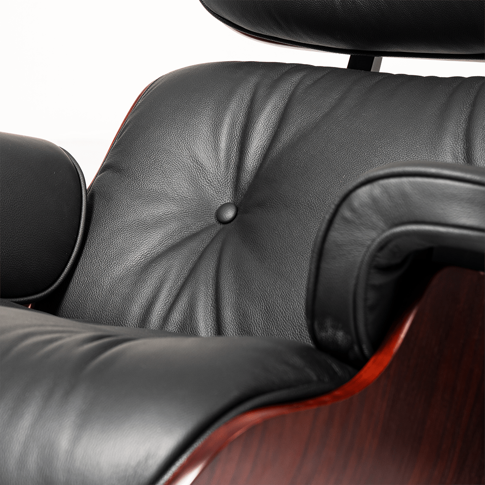 Mid - Century Lounge Chair and Ottoman - Taller Dark Rosewood - Black - Vorthio