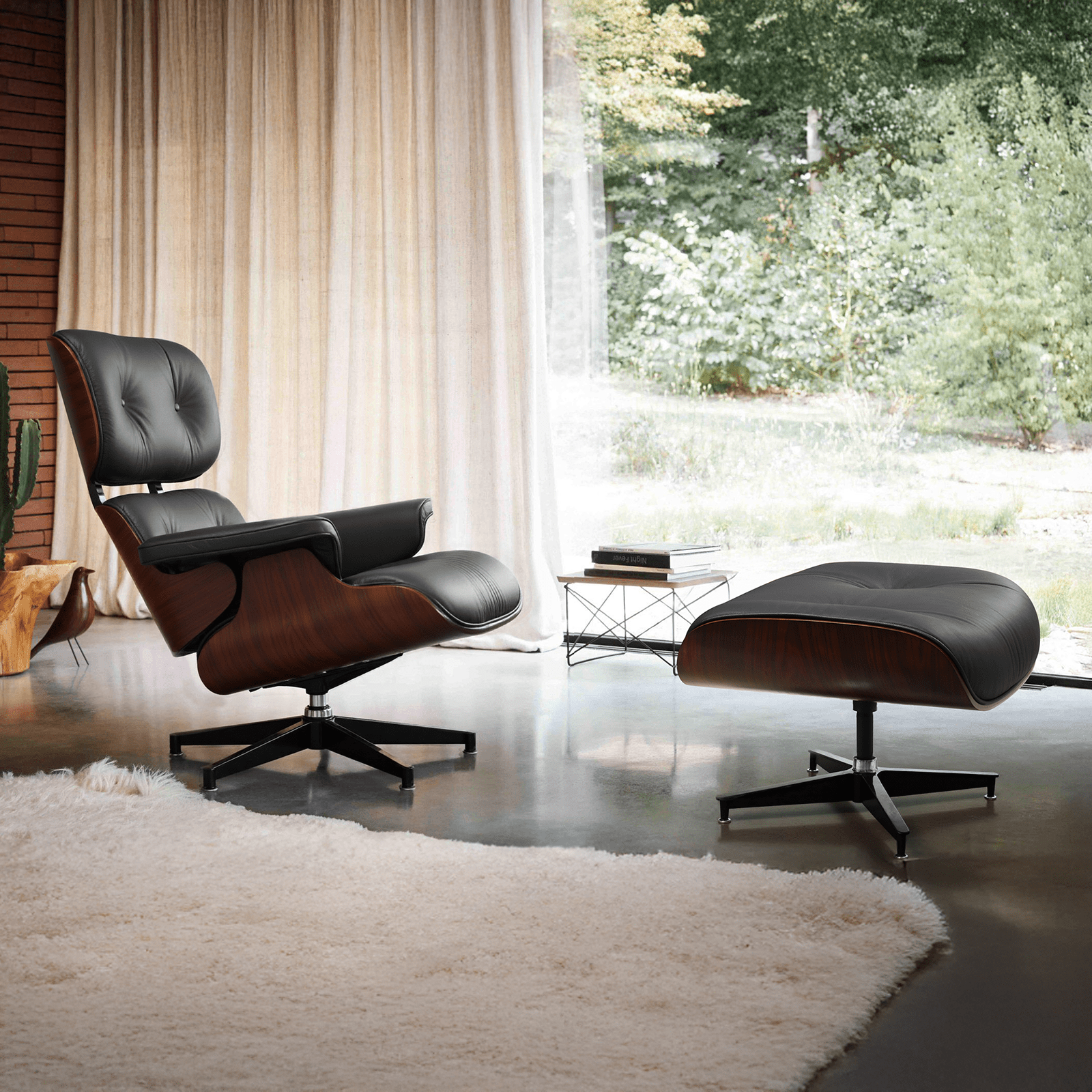 Mid - Century Lounge Chair and Ottoman - Taller Dark Rosewood - Black - Vorthio