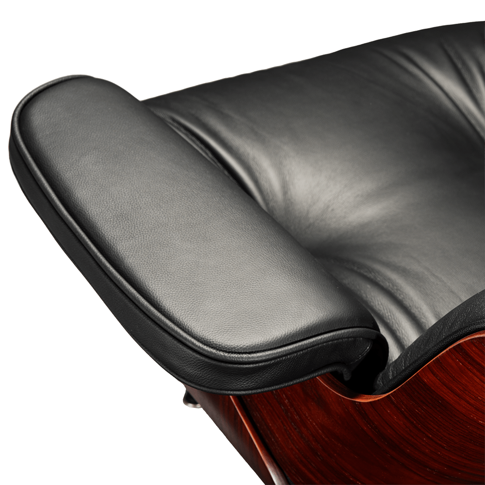 Mid - Century Lounge Chair and Ottoman - Taller Dark Rosewood - Black - Vorthio