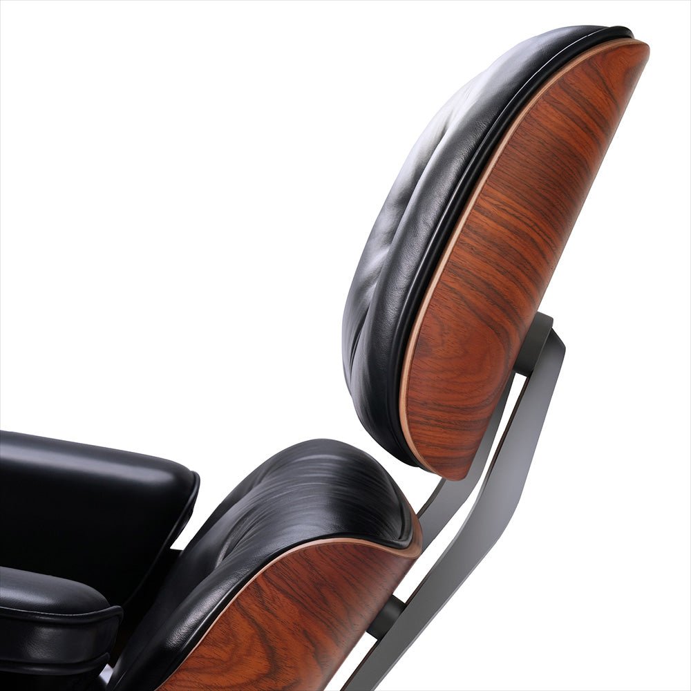 Mid - Century Lounge Chair and Ottoman - Taller - Red Rosewood - Black - Vorthio