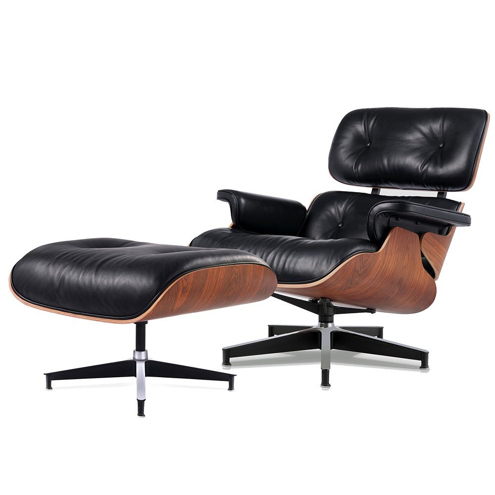 Mid - Century Lounge Chair and Ottoman - Taller - Red Rosewood - Black - Vorthio