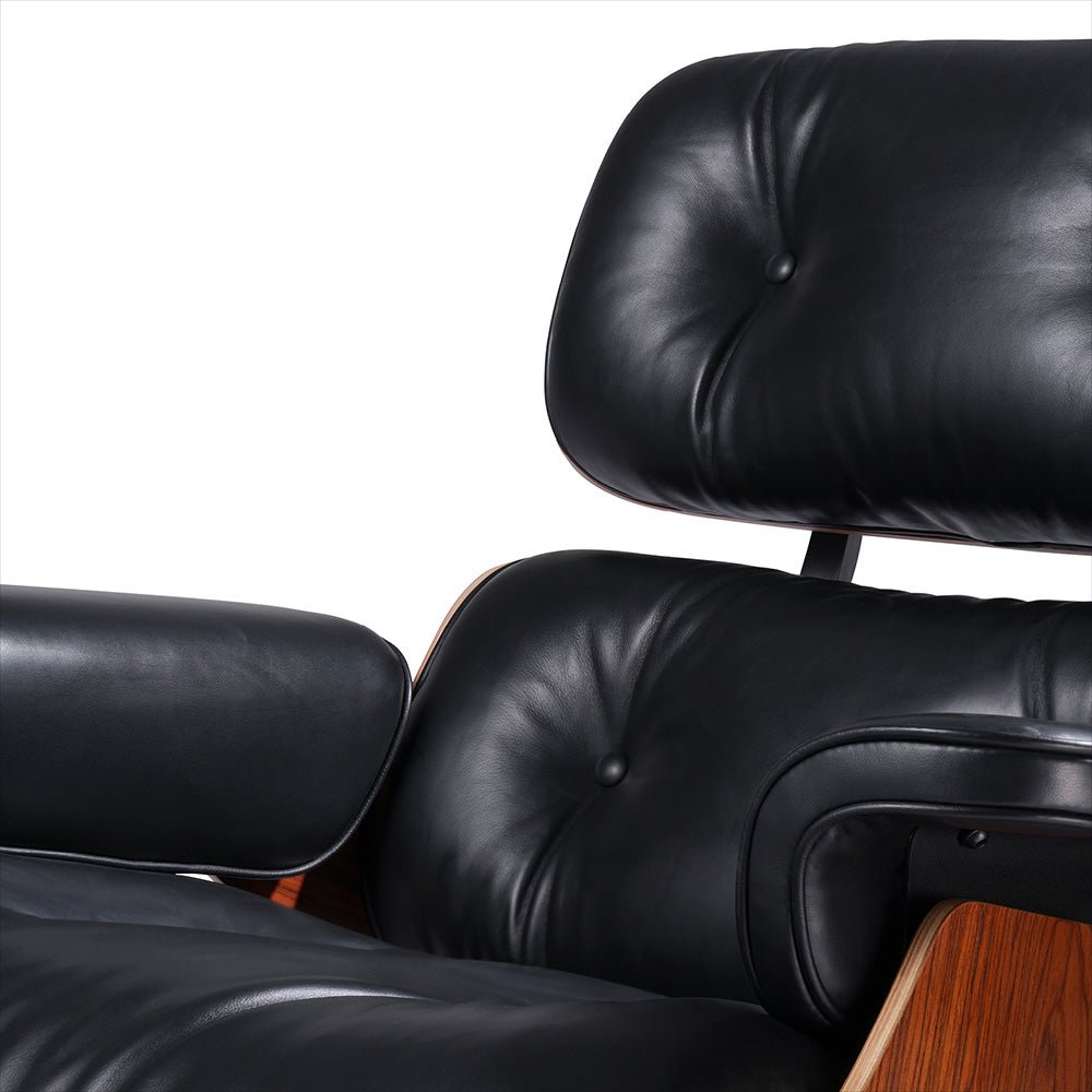 Mid - Century Lounge Chair and Ottoman - Taller - Red Rosewood - Black - Vorthio