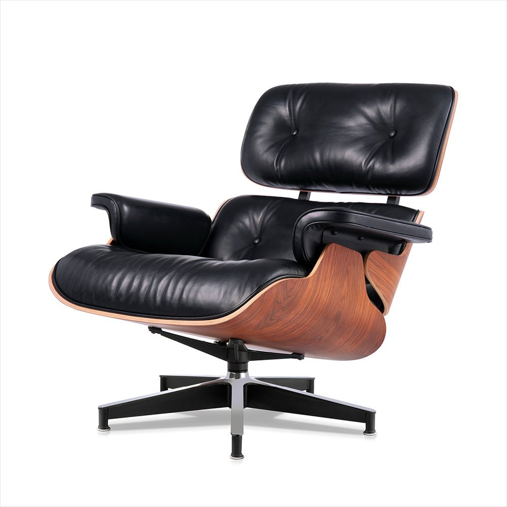 Mid - Century Lounge Chair and Ottoman - Taller - Red Rosewood - Black - Vorthio