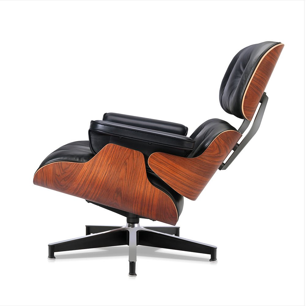 Mid - Century Lounge Chair and Ottoman - Taller - Red Rosewood - Black - Vorthio