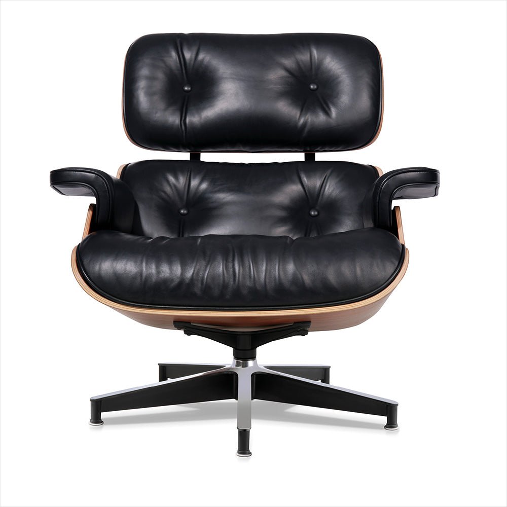 Mid - Century Lounge Chair and Ottoman - Taller - Red Rosewood - Black - Vorthio