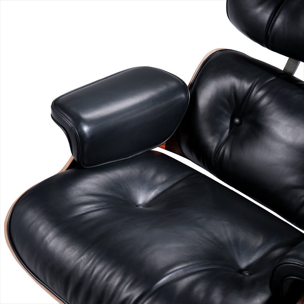 Mid - Century Lounge Chair and Ottoman - Taller - Red Rosewood - Black - Vorthio