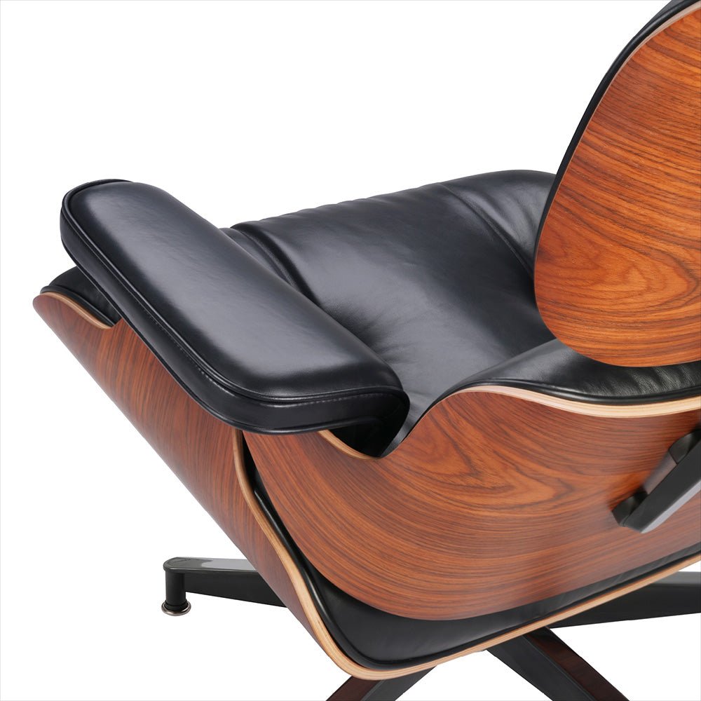 Mid - Century Lounge Chair and Ottoman - Taller - Red Rosewood - Black - Vorthio