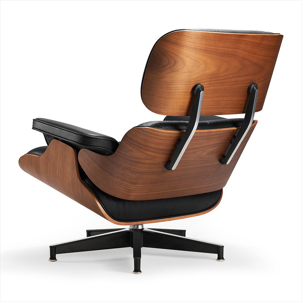 Mid - Century Lounge Chair and Ottoman - Taller - Walnut wood - Black - Vorthio