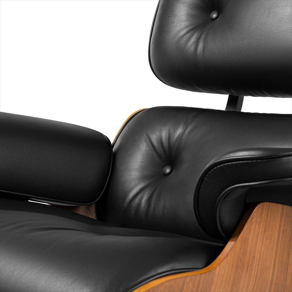 Mid - Century Lounge Chair and Ottoman - Taller - Walnut wood - Black - Vorthio