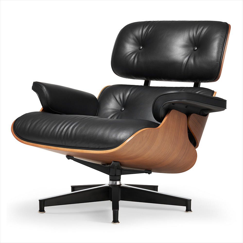 Mid - Century Lounge Chair and Ottoman - Taller - Walnut wood - Black - Vorthio