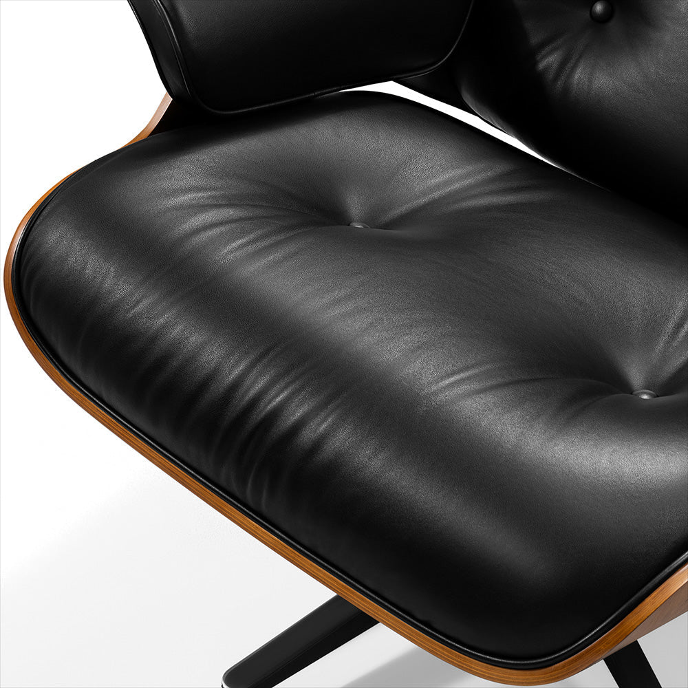 Mid - Century Lounge Chair and Ottoman - Taller - Walnut wood - Black - Vorthio