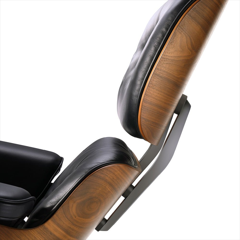 Mid - Century Lounge Chair and Ottoman - Taller - Walnut wood - Black - Vorthio