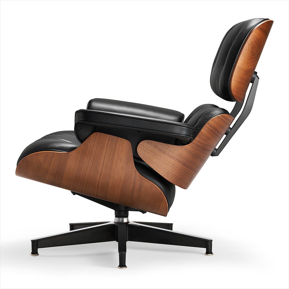 Mid - Century Lounge Chair and Ottoman - Taller - Walnut wood - Black - Vorthio