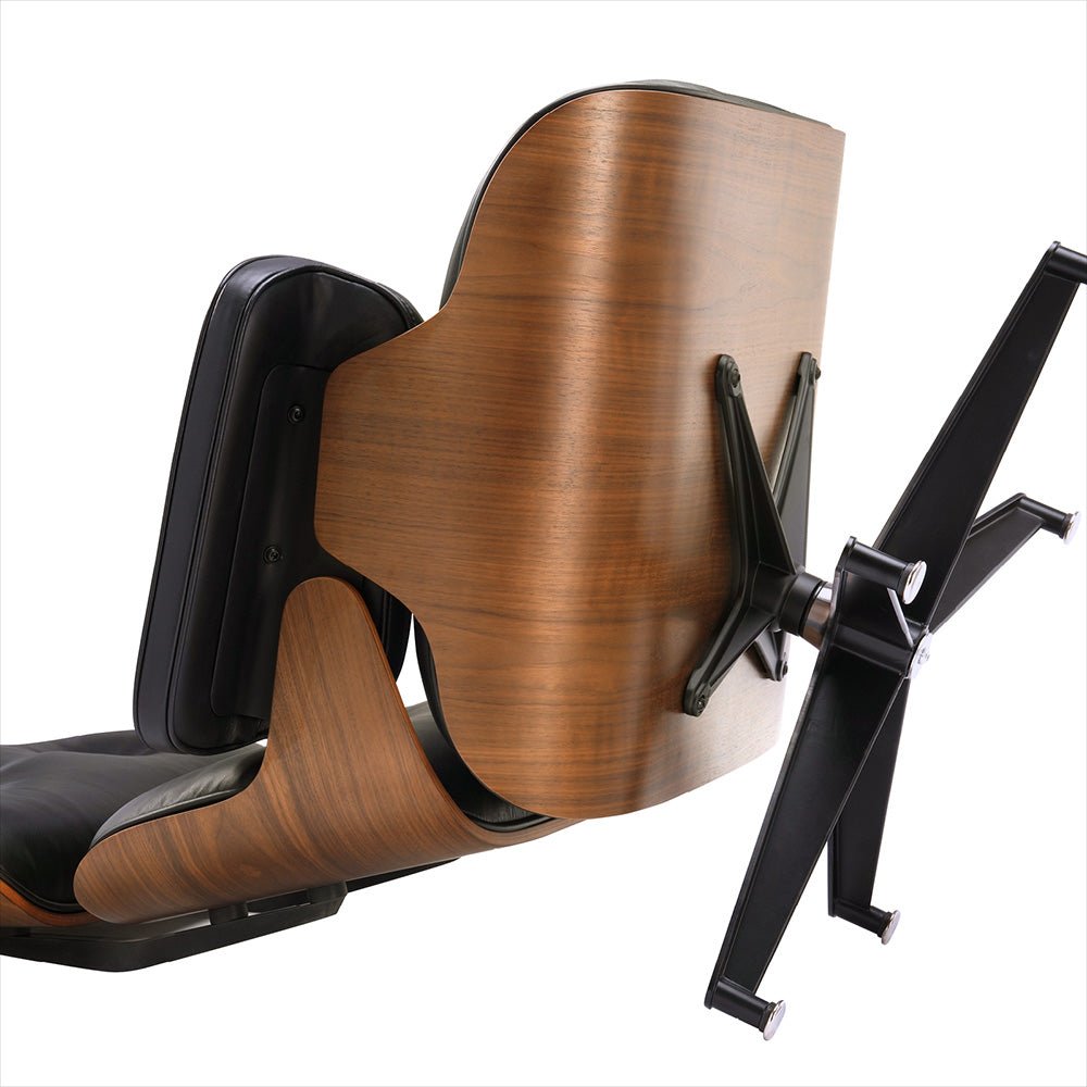 Mid - Century Lounge Chair and Ottoman - Taller - Walnut wood - Black - Vorthio