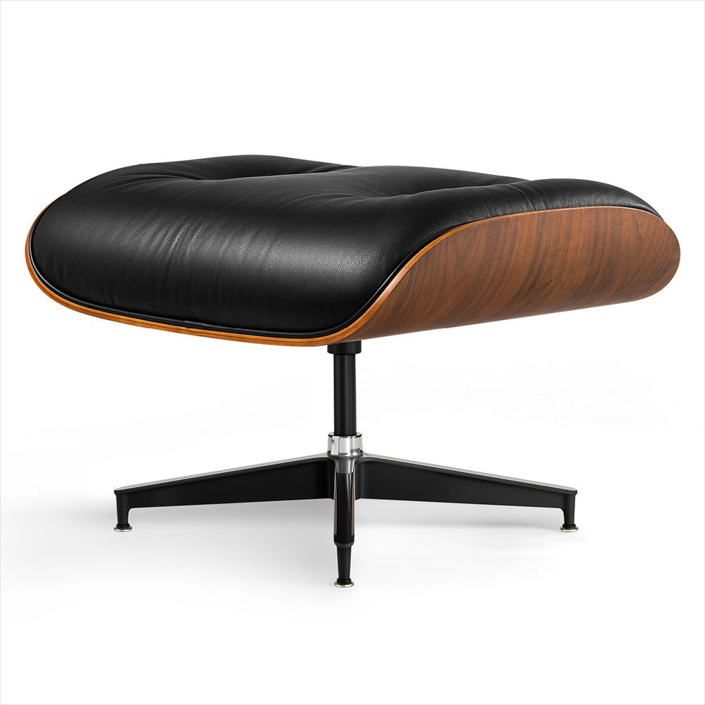 Mid - Century Lounge Chair and Ottoman - Taller - Walnut wood - Black - Vorthio