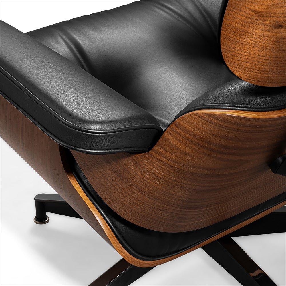 Mid - Century Lounge Chair and Ottoman - Taller - Walnut wood - Black - Vorthio