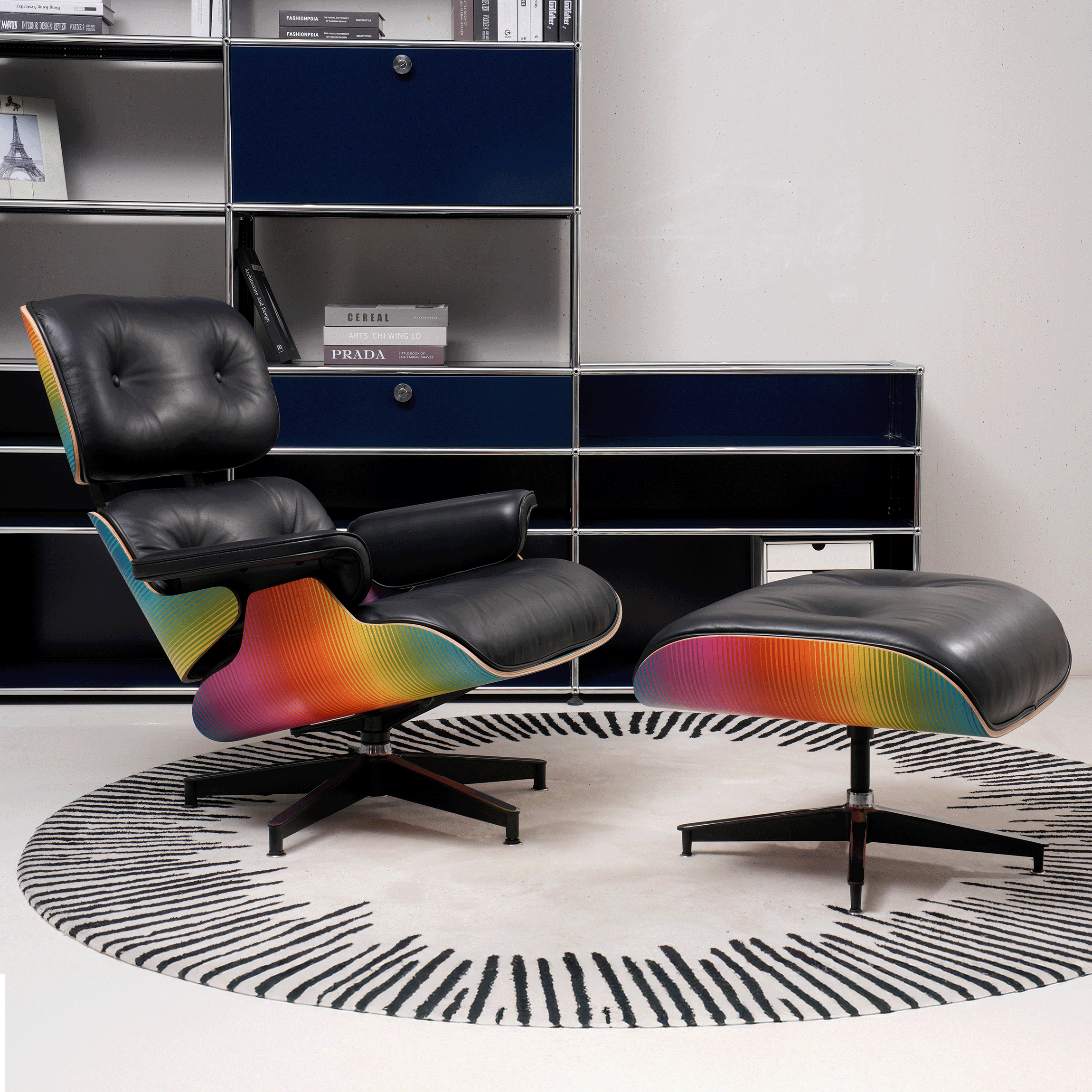 Retro Mid - Century Lounge Chair and Ottoman - A+ Premium Taller - Black - Vorthio