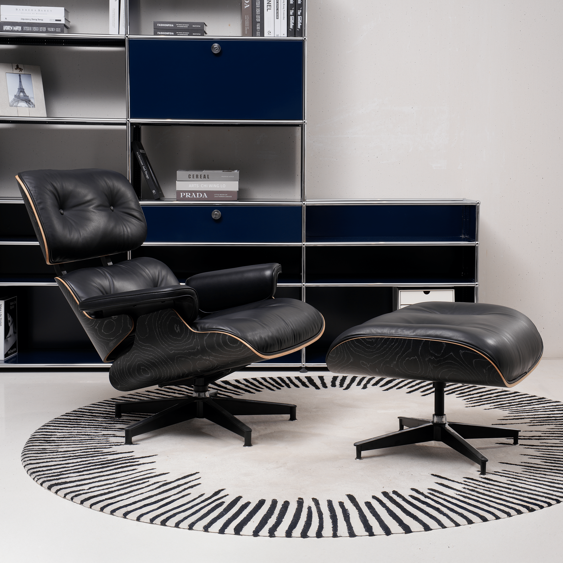 Retro Mid - Century Lounge Chair and Ottoman - A+ Premium Taller - Black - Vorthio