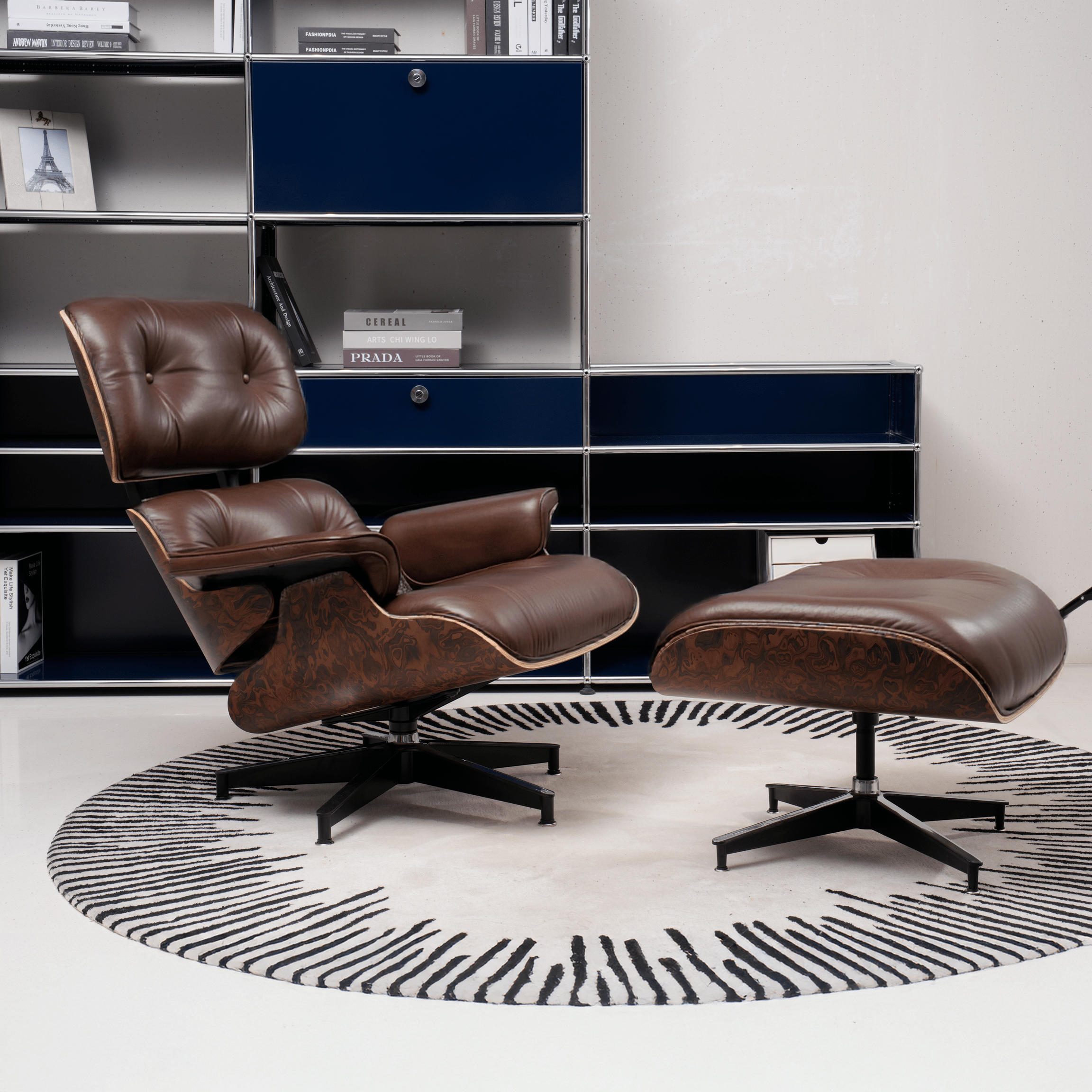 Retro Mid - Century Lounge Chair and Ottoman - A+ Premium Taller - Brown - Vorthio