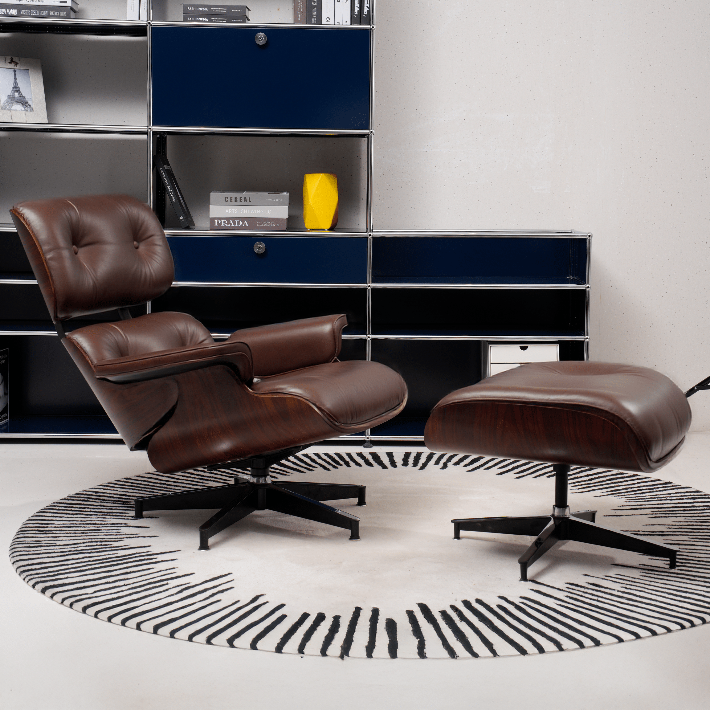 Retro Mid - Century Lounge Chair and Ottoman - A+ Premium Taller - Brown - Vorthio