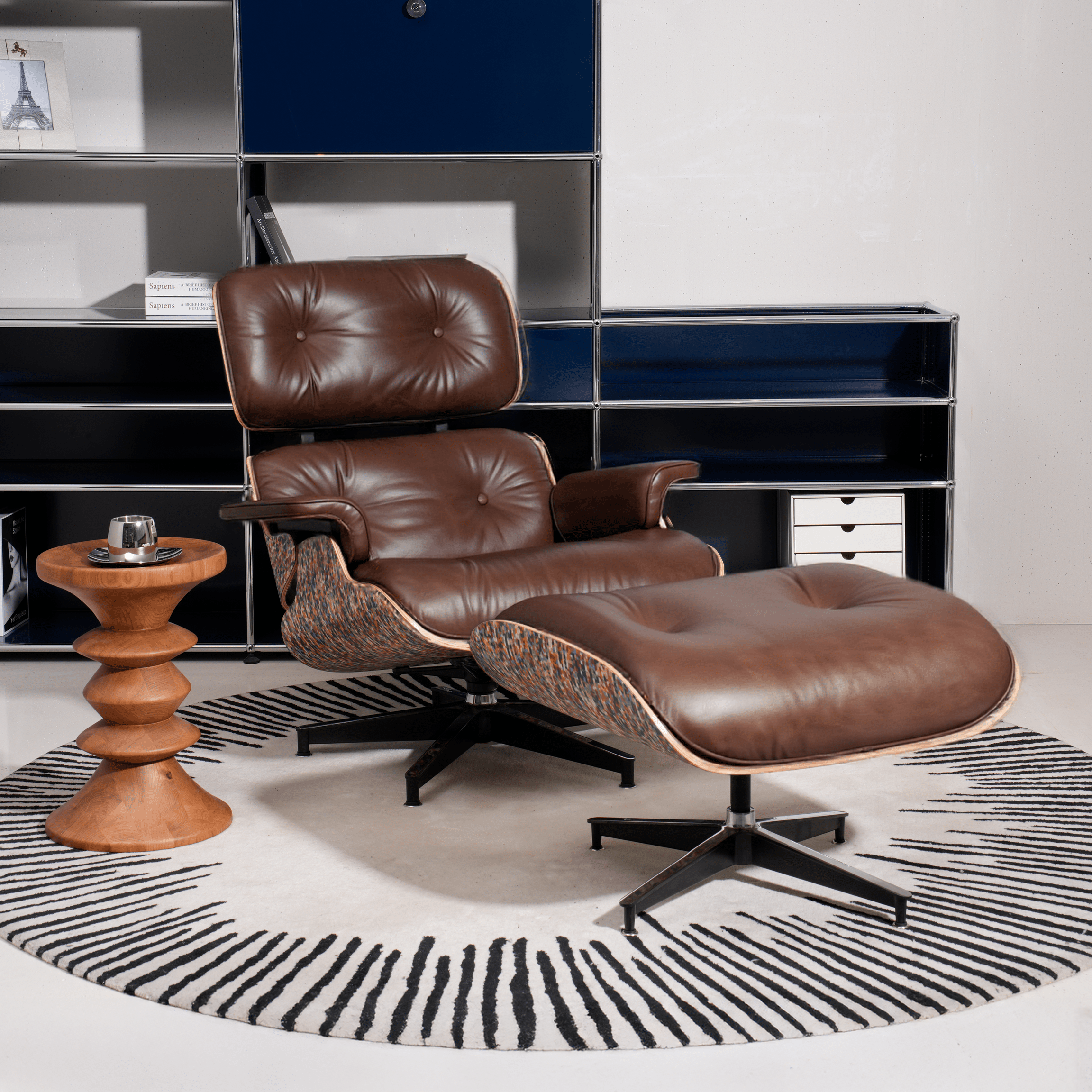 Retro Mid - Century Lounge Chair and Ottoman - A+ Premium Taller - Brown - Vorthio