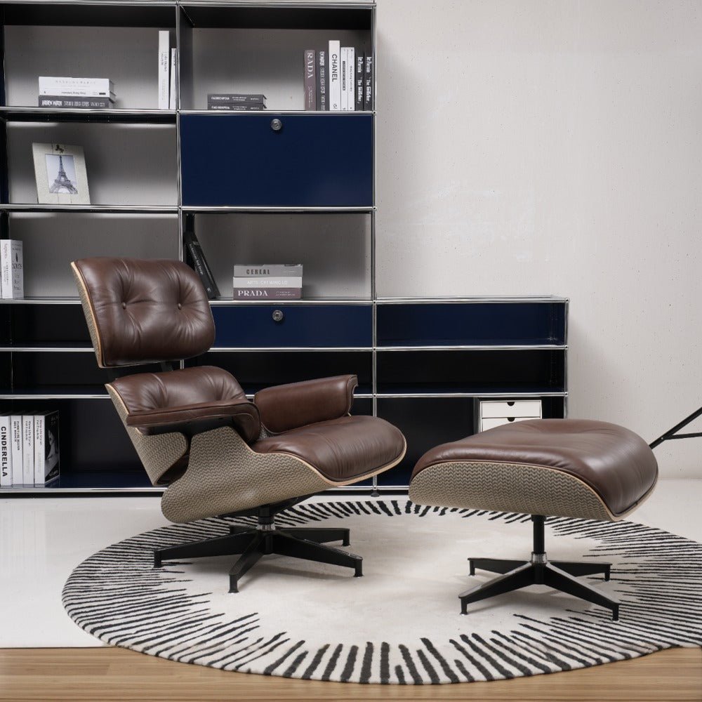 Retro Mid - Century Lounge Chair and Ottoman - A+ Premium Taller - ChevronWeave - Vorthio