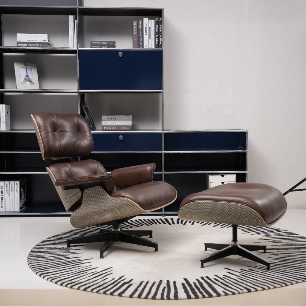 Retro Mid - Century Lounge Chair and Ottoman - A+ Premium Taller - ChevronWeave - Vorthio