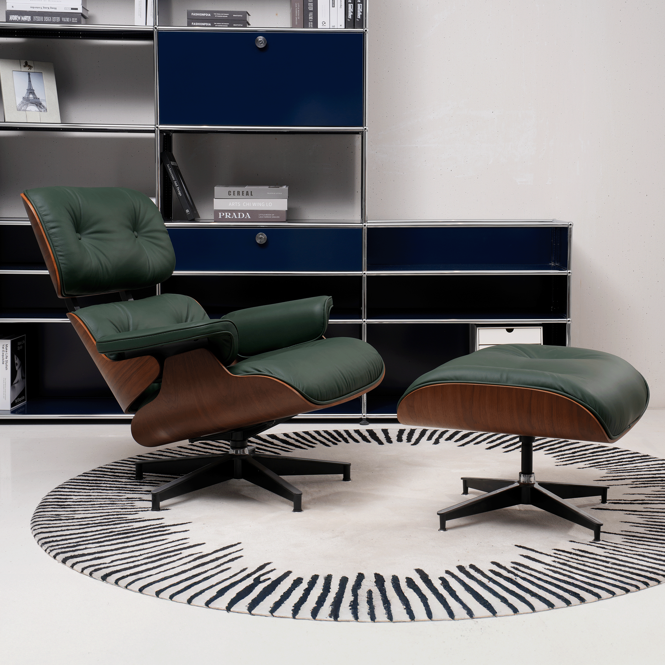 Retro Mid - Century Lounge Chair and Ottoman - A+ Premium Taller - Green - Vorthio