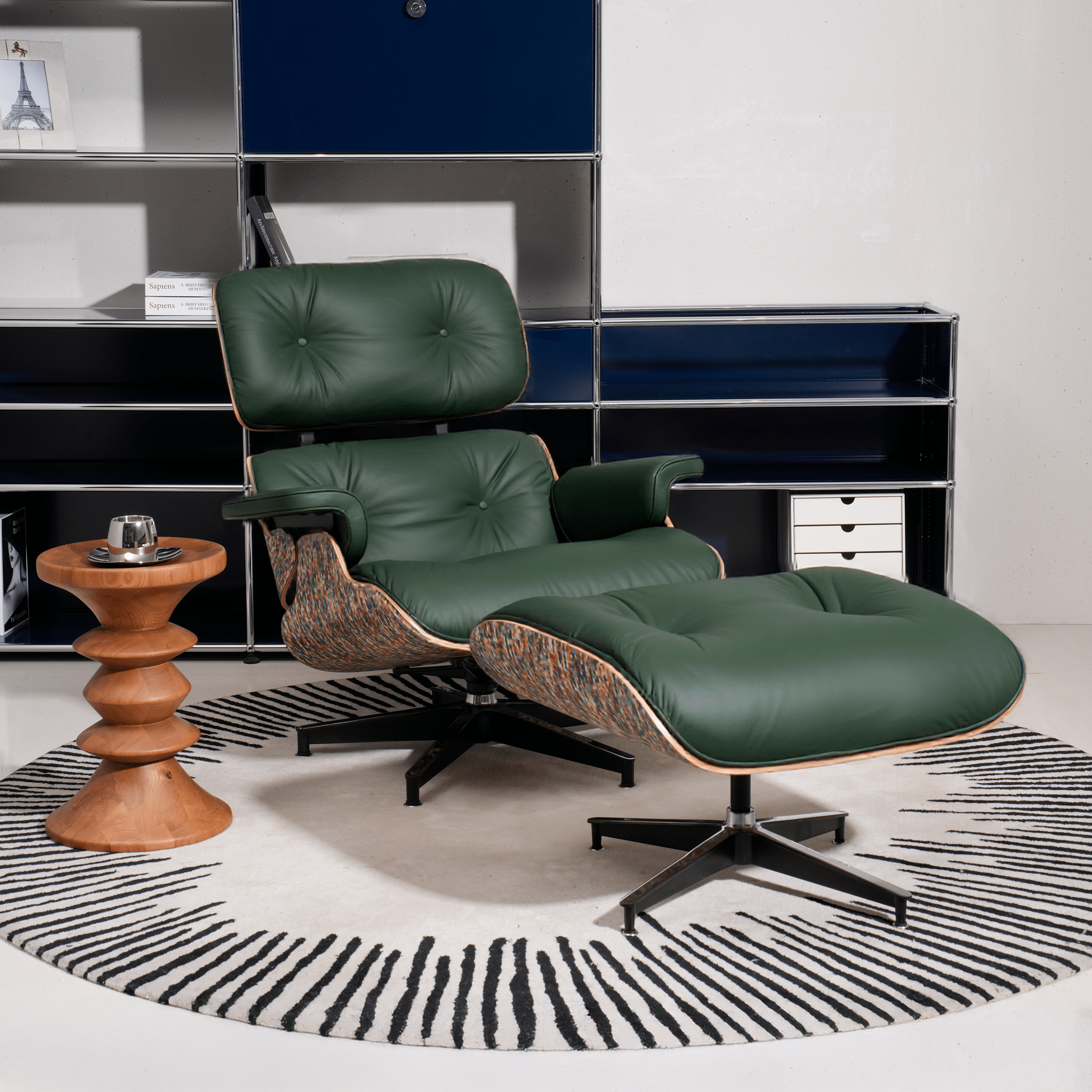 Retro Mid - Century Lounge Chair and Ottoman - A+ Premium Taller - Green - Vorthio