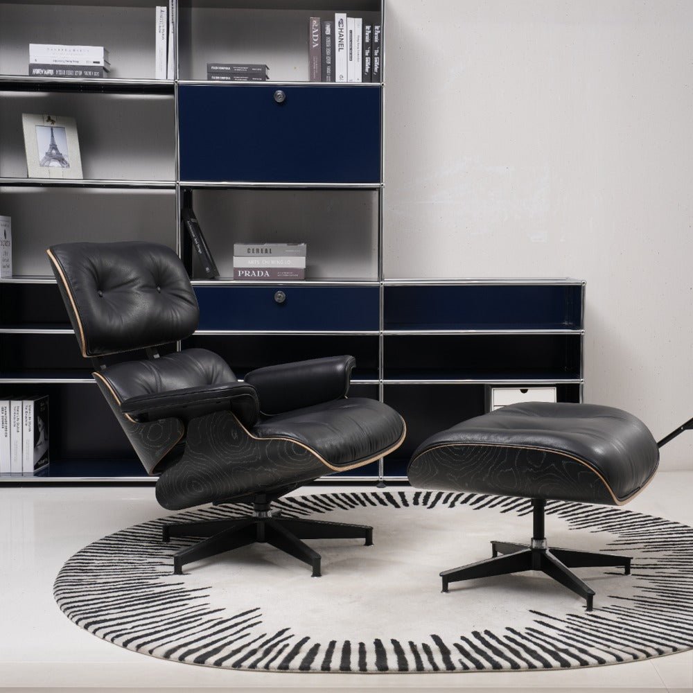 Retro Mid - Century Lounge Chair and Ottoman - A+ Premium Taller - GrothRing - Black - Vorthio