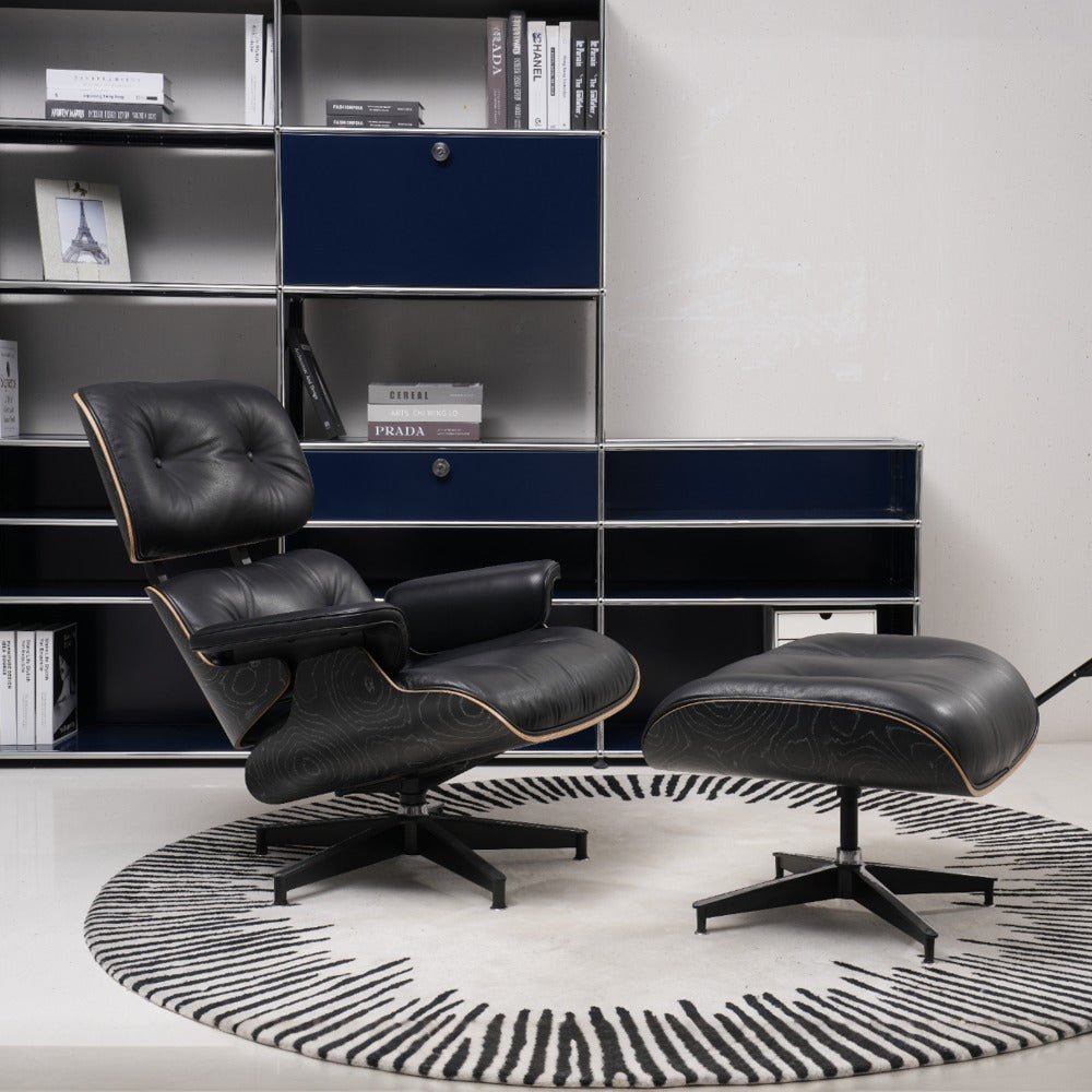 Retro Mid - Century Lounge Chair and Ottoman - A+ Premium Taller - GrothRing - Black - Vorthio