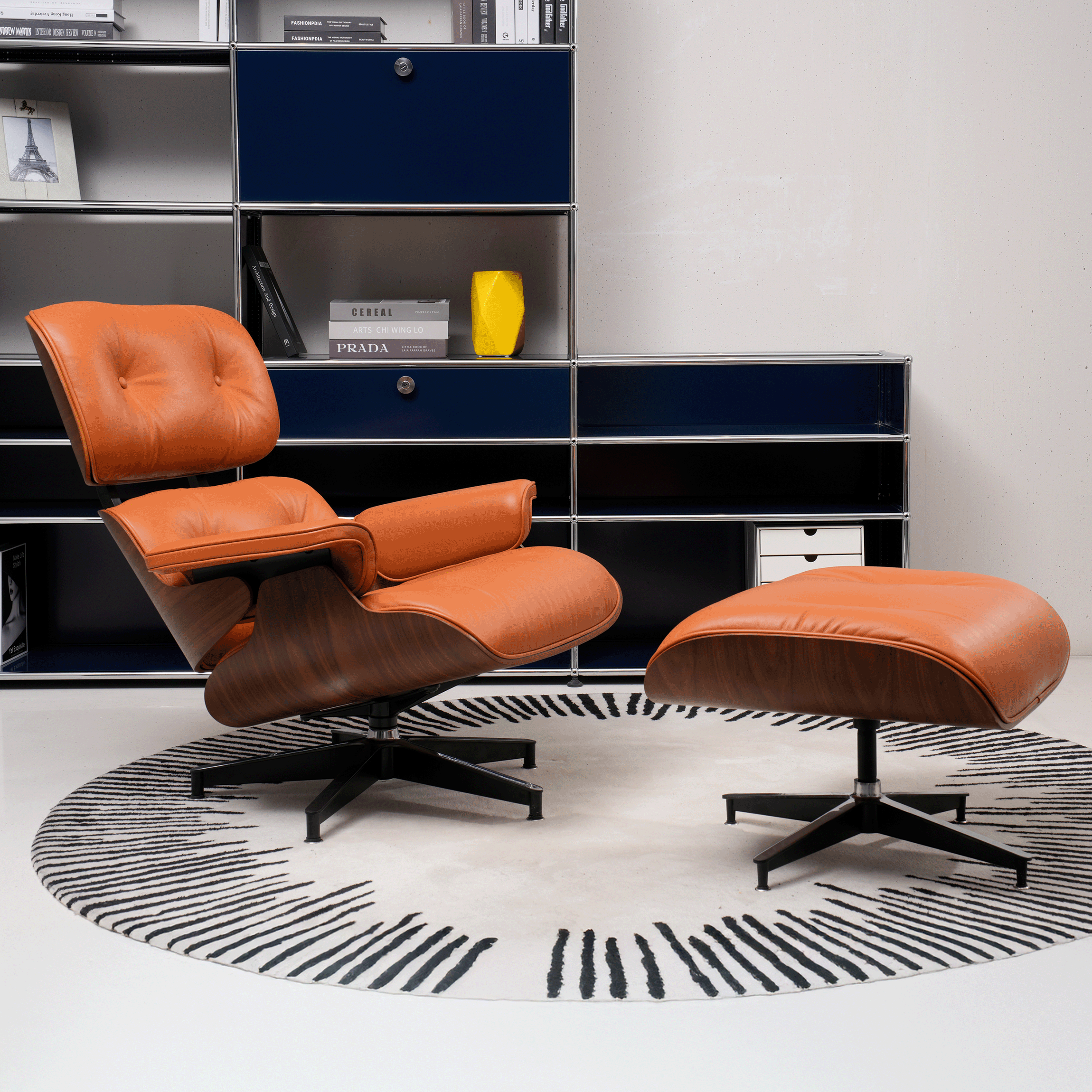 Retro Mid - Century Lounge Chair and Ottoman - A+ Premium Taller - Hermès Orange - Vorthio