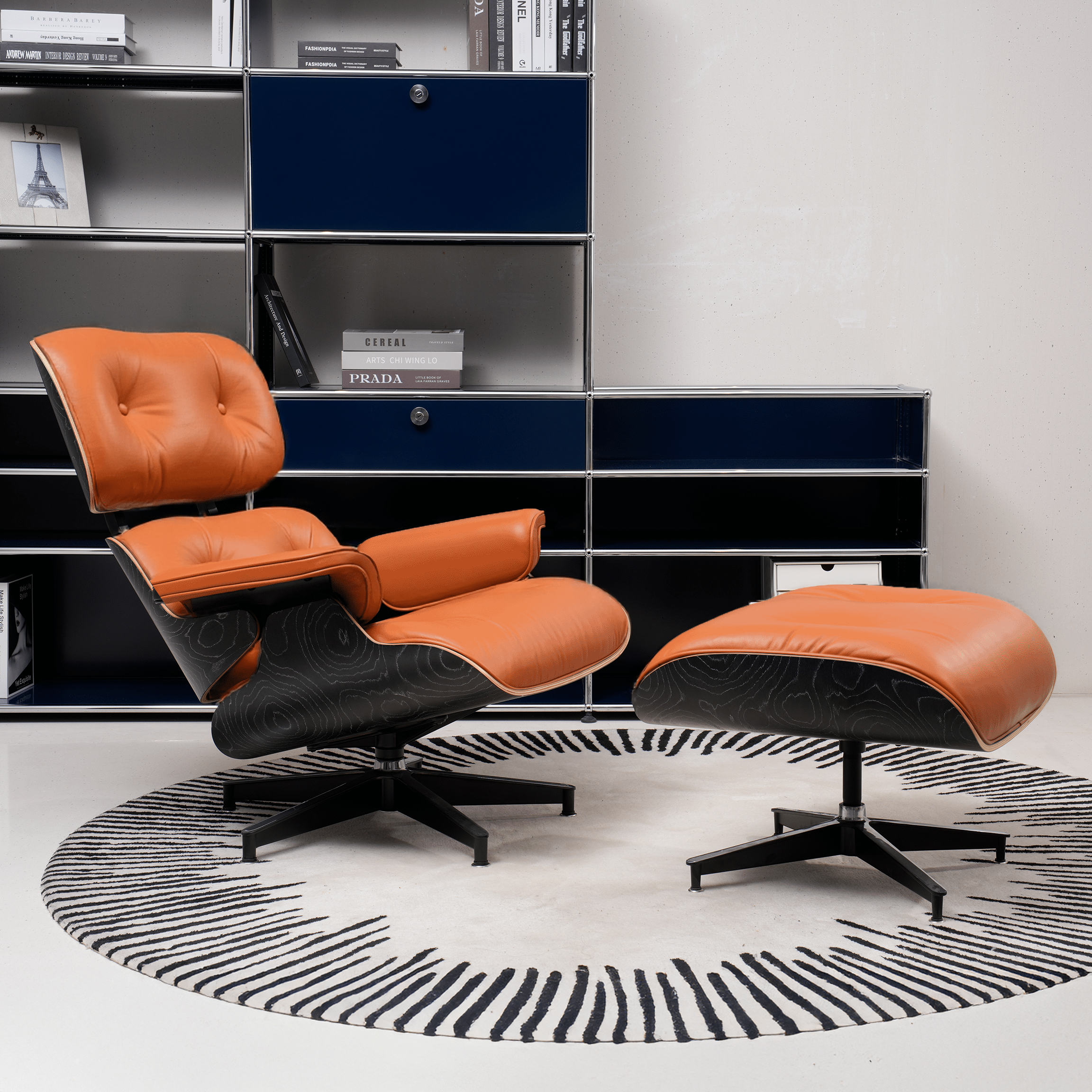 Retro Mid - Century Lounge Chair and Ottoman - A+ Premium Taller - Hermès Orange - Vorthio