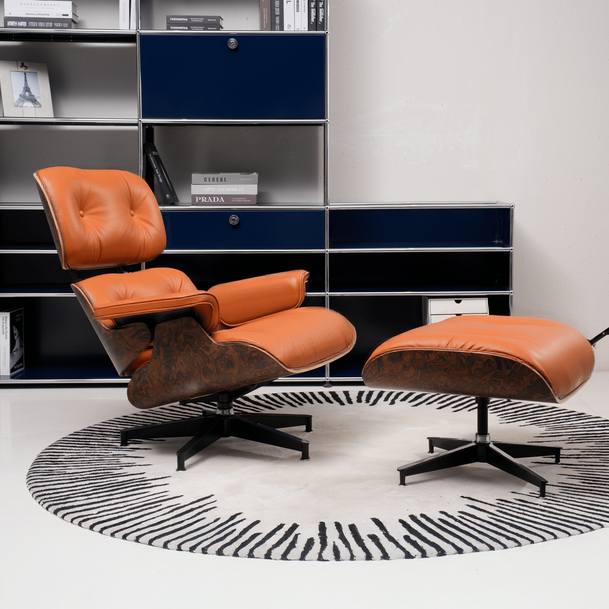 Retro Mid - Century Lounge Chair and Ottoman - A+ Premium Taller - Hermès Orange - Vorthio