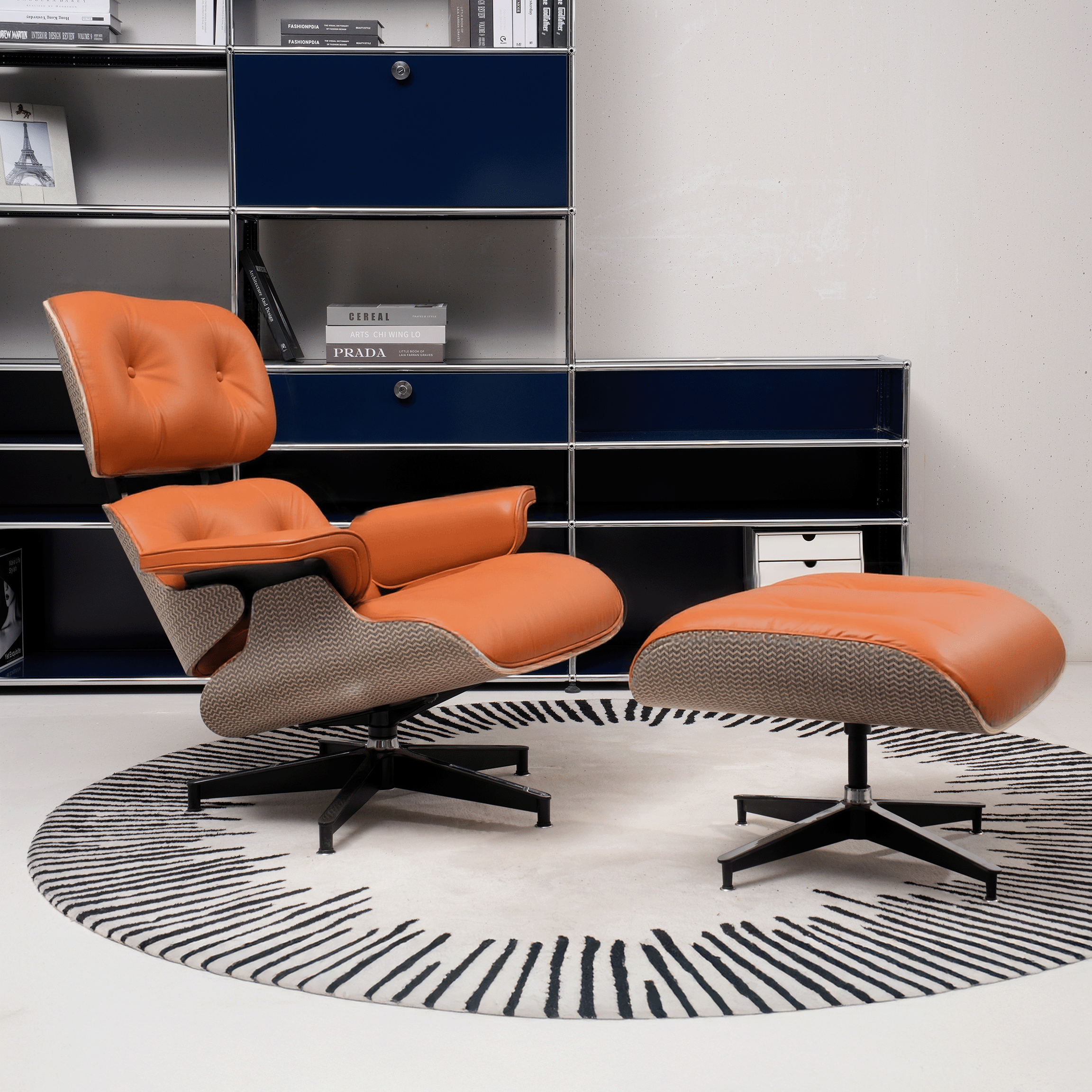 Retro Mid - Century Lounge Chair and Ottoman - A+ Premium Taller - Hermès Orange - Vorthio