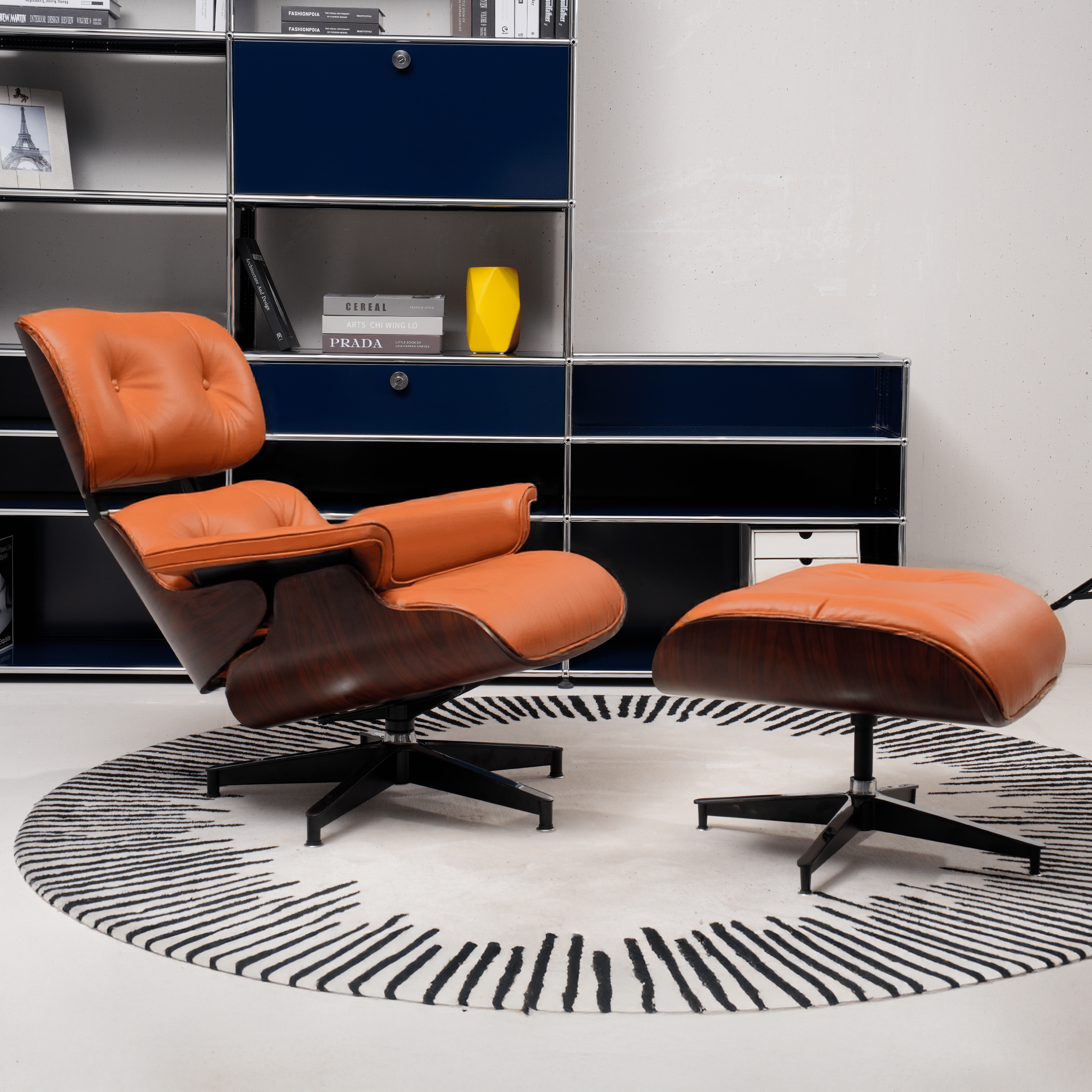 Retro Mid - Century Lounge Chair and Ottoman - A+ Premium Taller - Hermès Orange - Vorthio