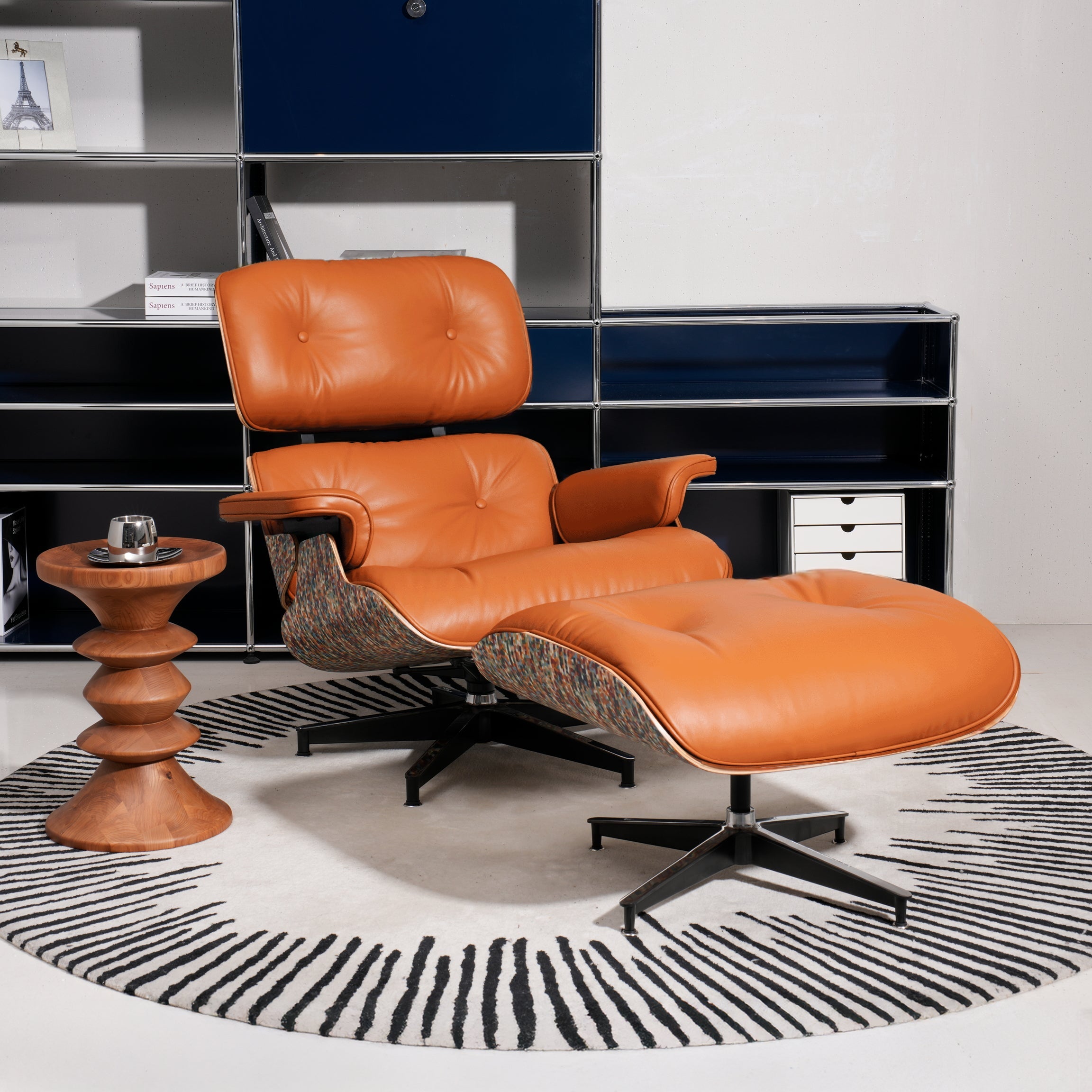 Retro Mid - Century Lounge Chair and Ottoman - A+ Premium Taller - Hermès Orange - Vorthio