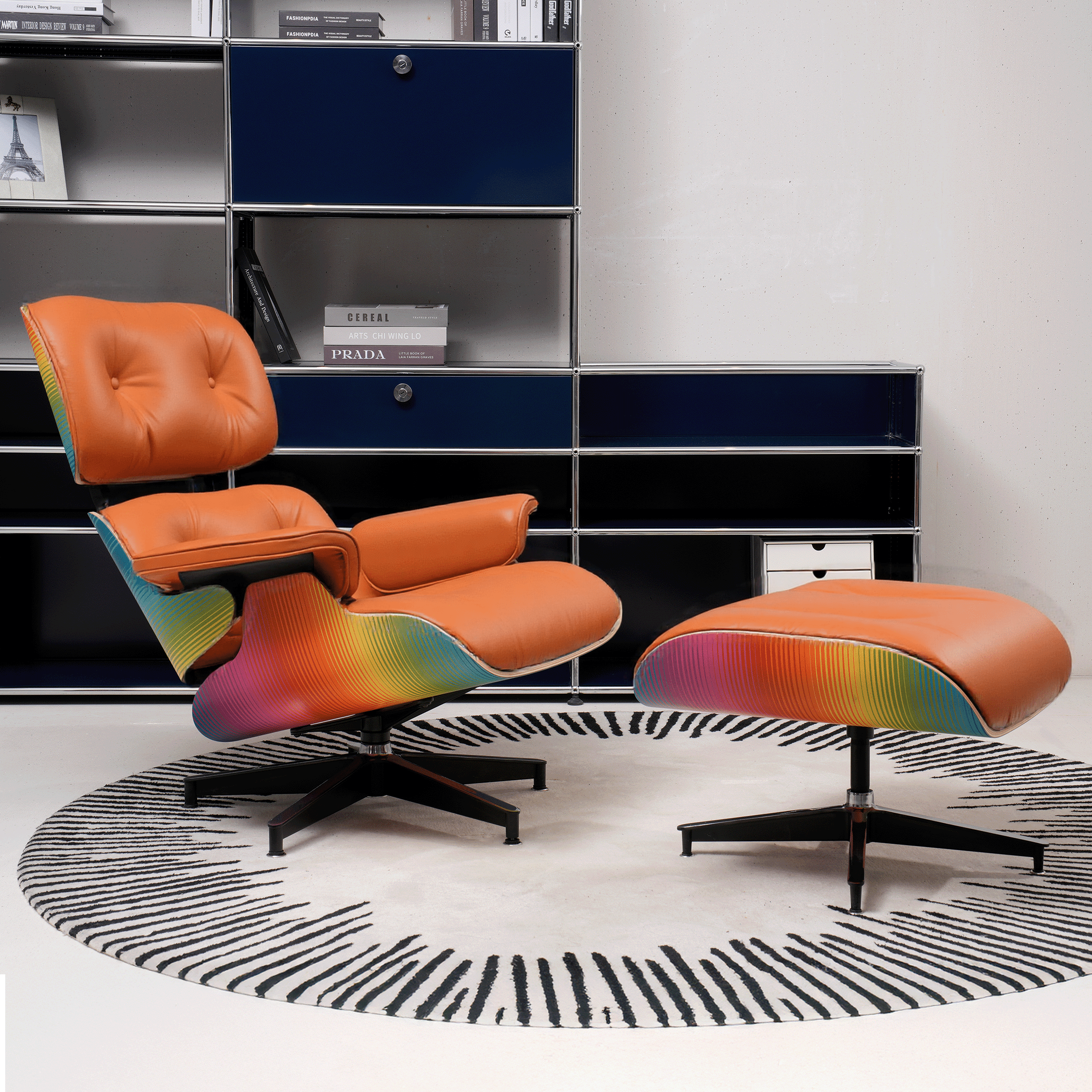 Retro Mid - Century Lounge Chair and Ottoman - A+ Premium Taller - Hermès Orange - Vorthio
