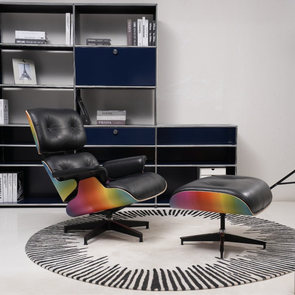 Retro Mid - Century Lounge Chair and Ottoman - A+ Premium Taller - rainbow - Black - Vorthio