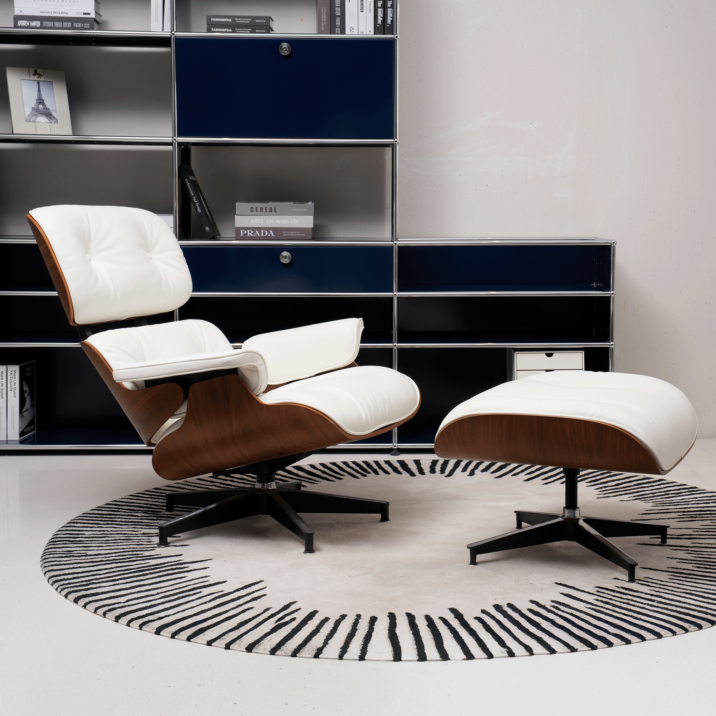 Retro Mid - Century Lounge Chair and Ottoman - A+ Premium Taller - White - Vorthio