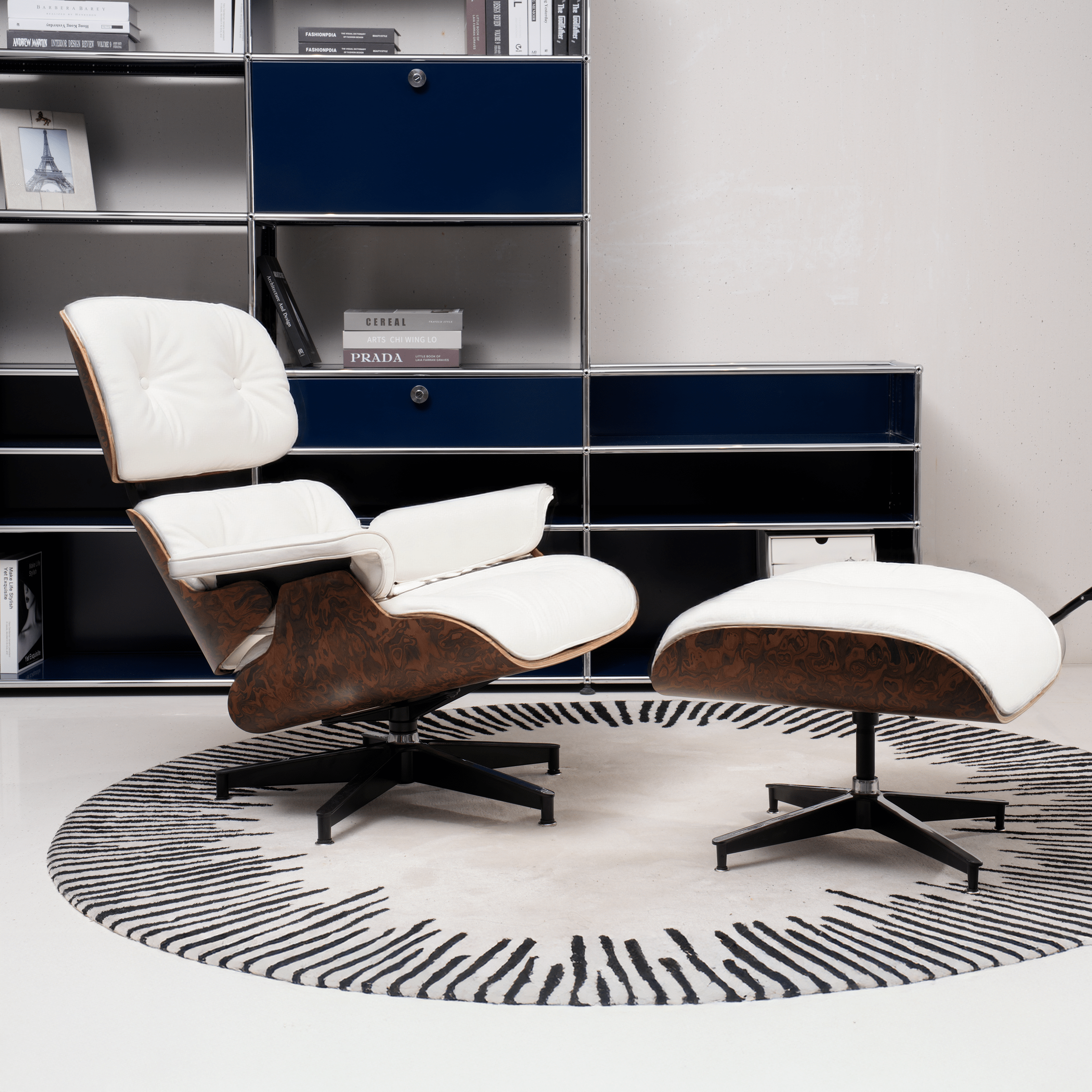 Retro Mid - Century Lounge Chair and Ottoman - A+ Premium Taller - White - Vorthio