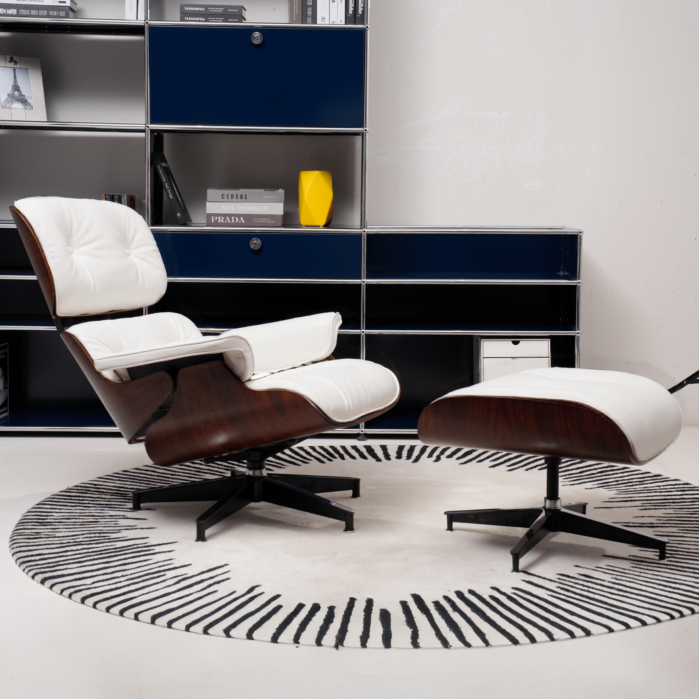 Retro Mid - Century Lounge Chair and Ottoman - A+ Premium Taller - White - Vorthio