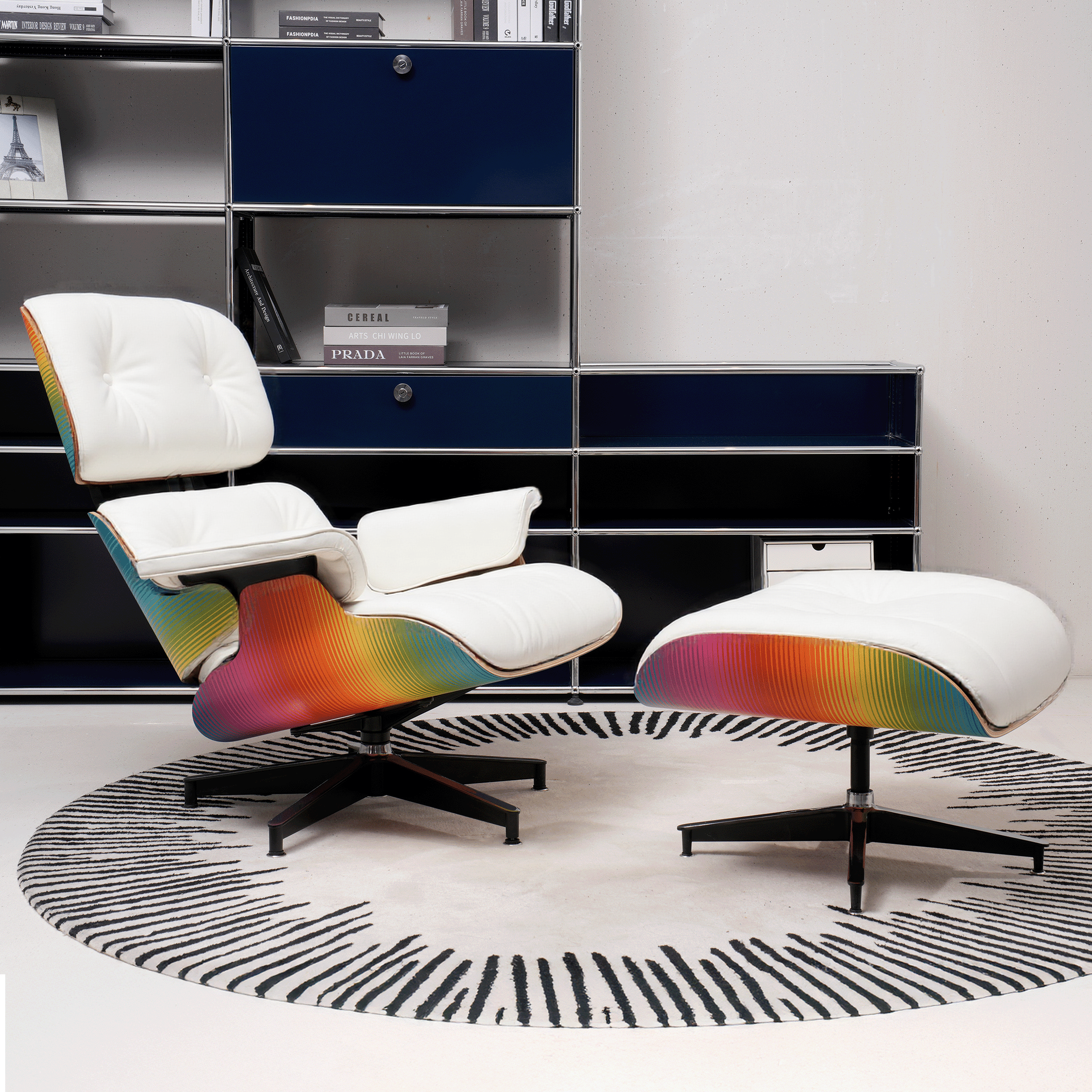 Retro Mid - Century Lounge Chair and Ottoman - A+ Premium Taller - White - Vorthio