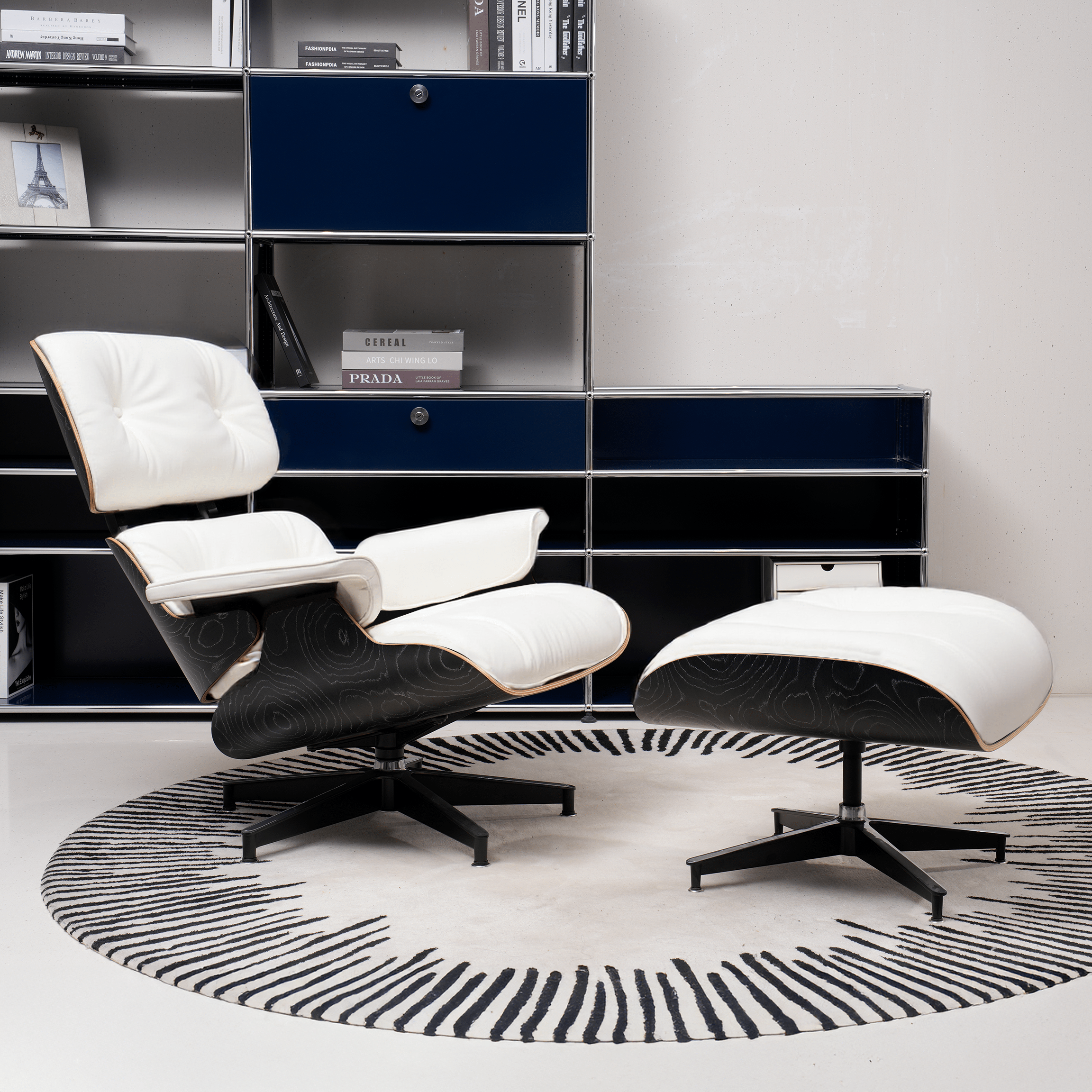 Retro Mid - Century Lounge Chair and Ottoman - A+ Premium Taller - White - Vorthio