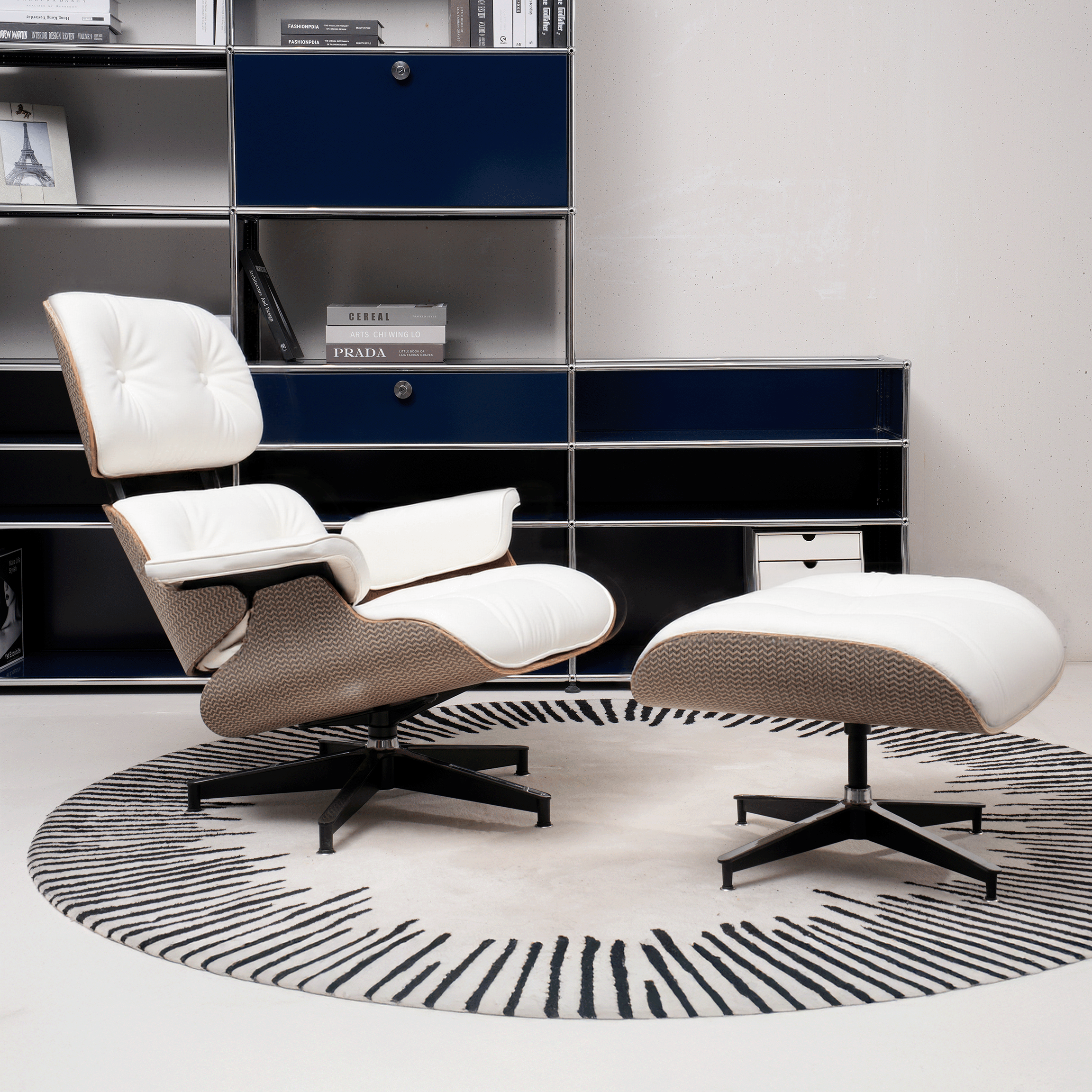 Retro Mid - Century Lounge Chair and Ottoman - A+ Premium Taller - White - Vorthio
