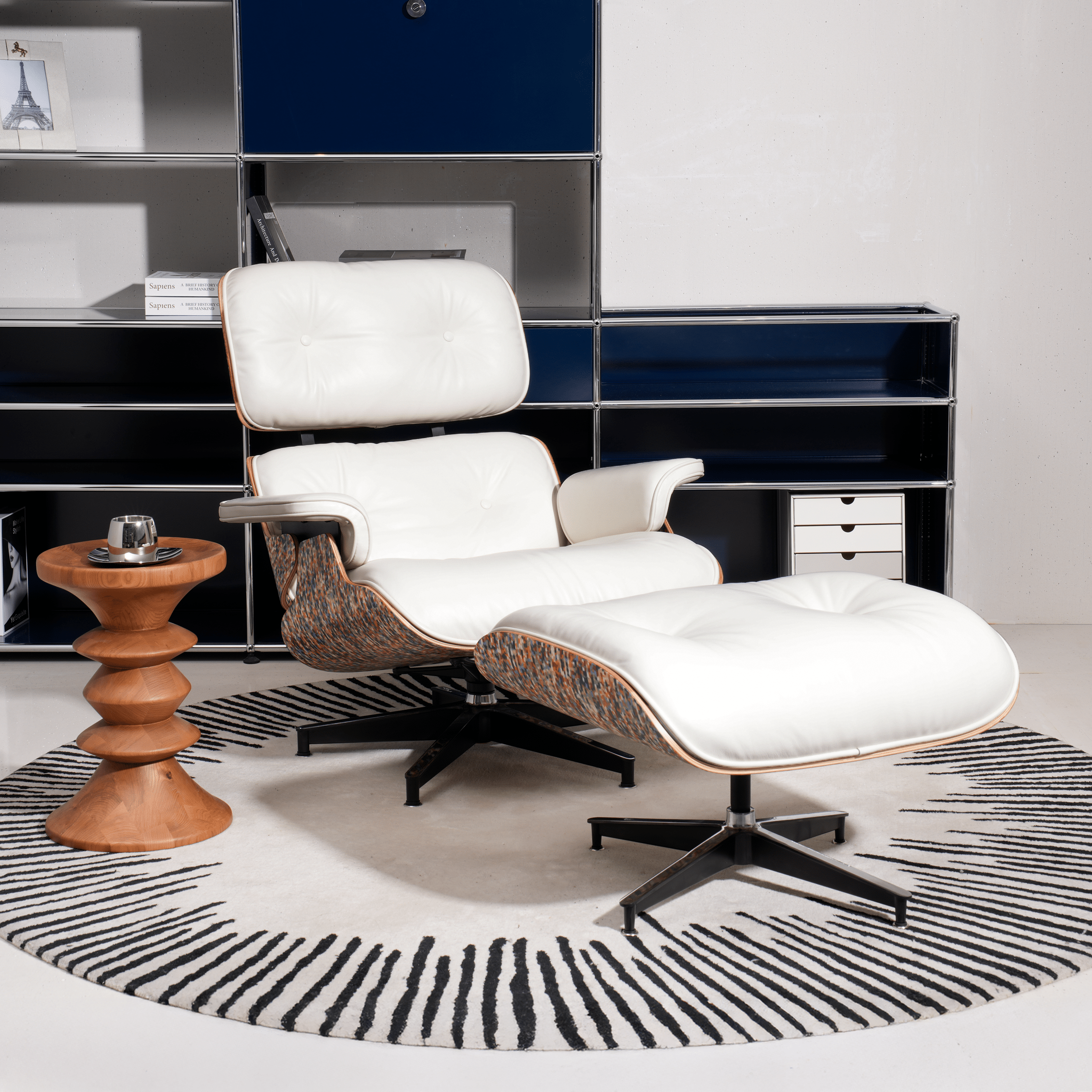 Retro Mid - Century Lounge Chair and Ottoman - A+ Premium Taller - White - Vorthio