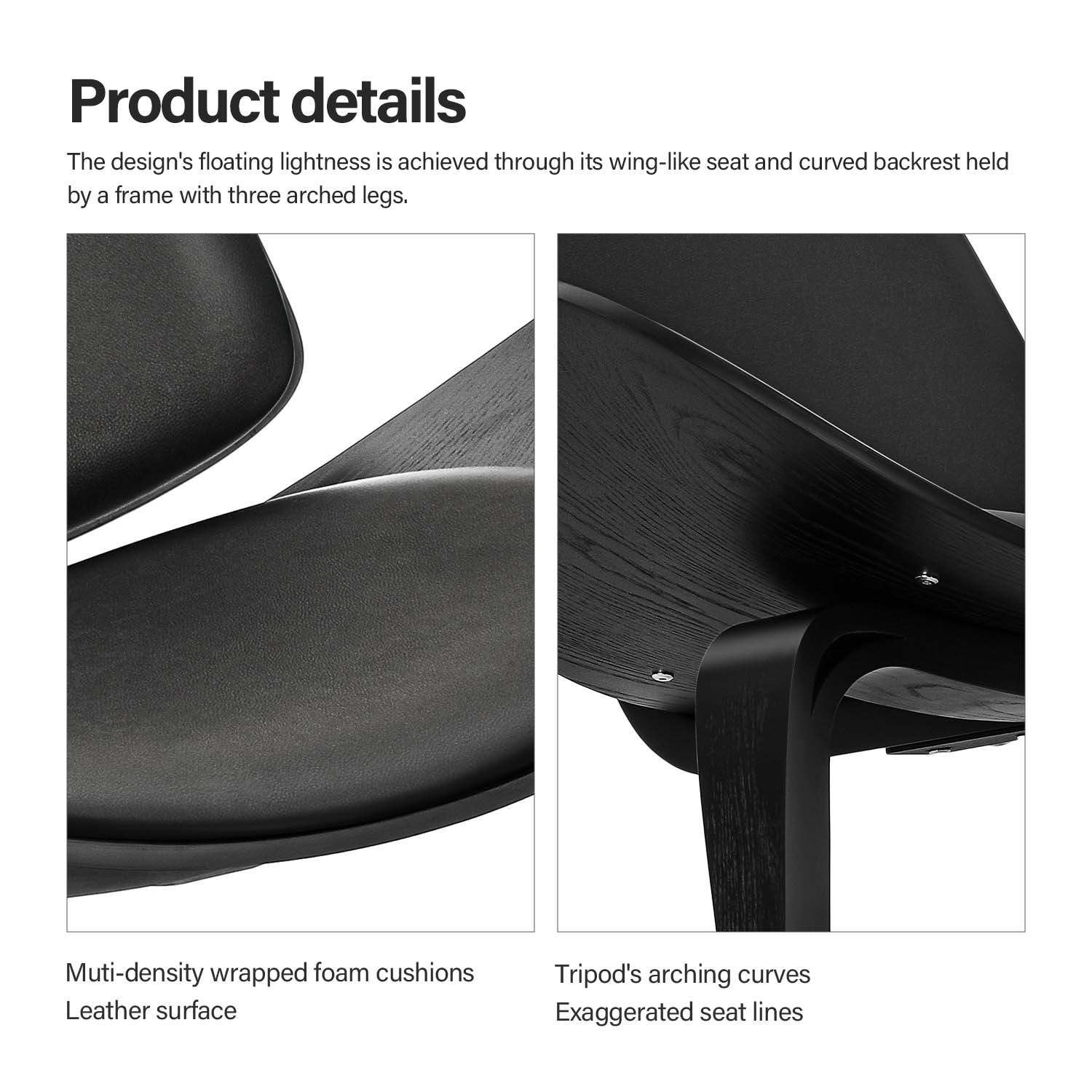 Mid Century Modern Shell Lounge Chair - Black