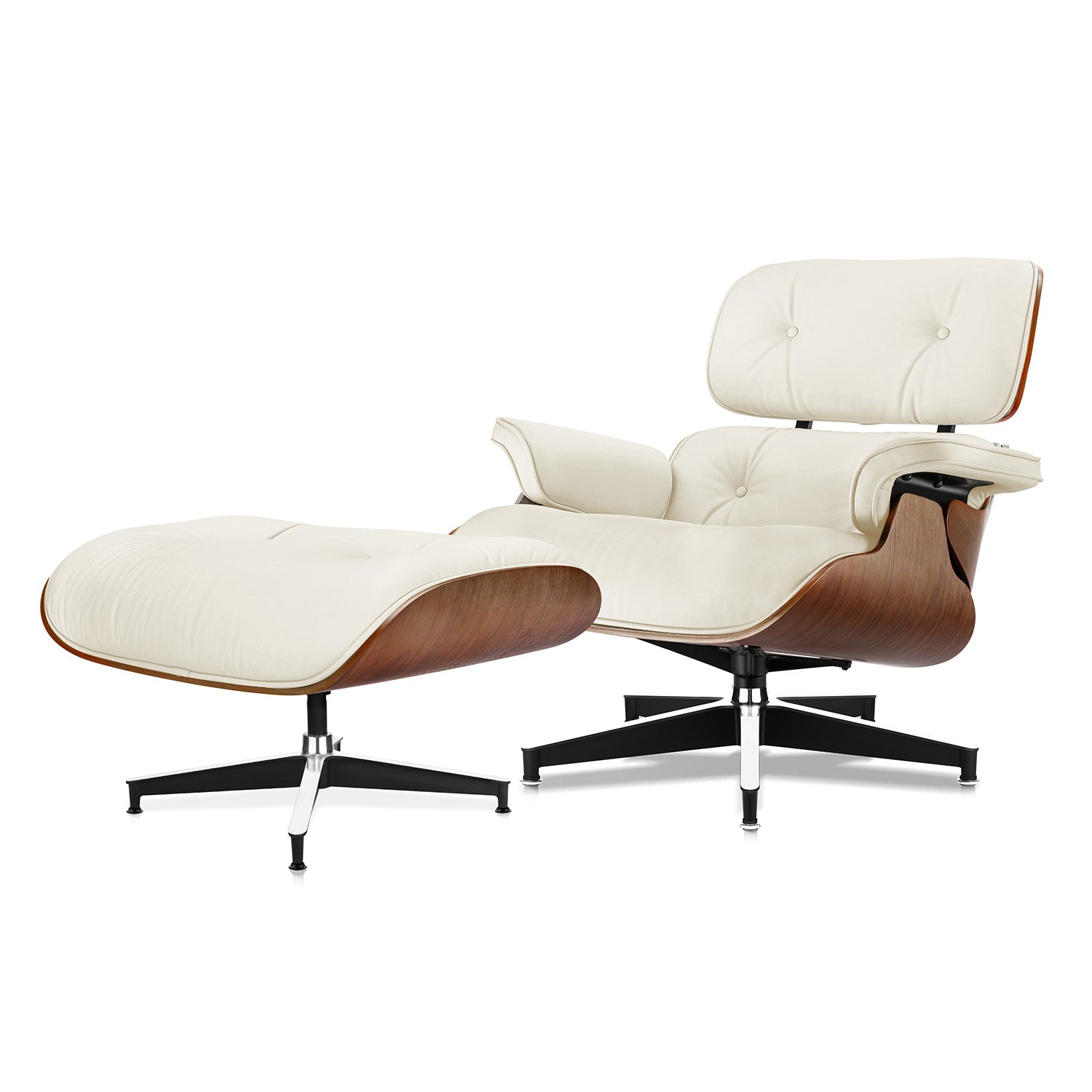 Mid-Century Lounge Chair and Ottoman - Taller - White