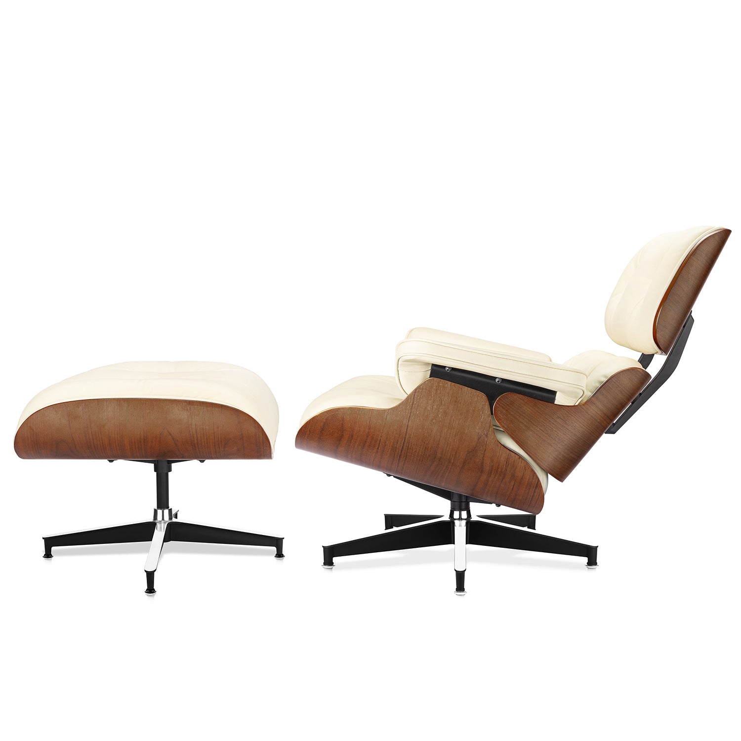 Mid-Century Lounge Chair and Ottoman - Taller - White