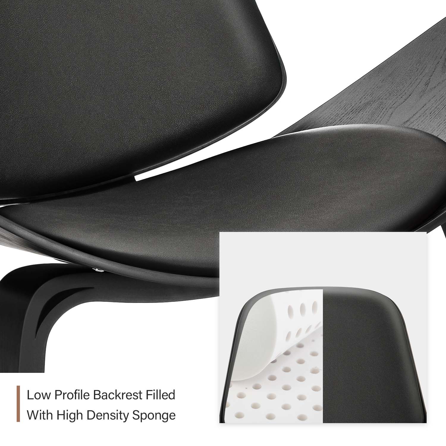 Mid Century Modern Shell Lounge Chair - Black